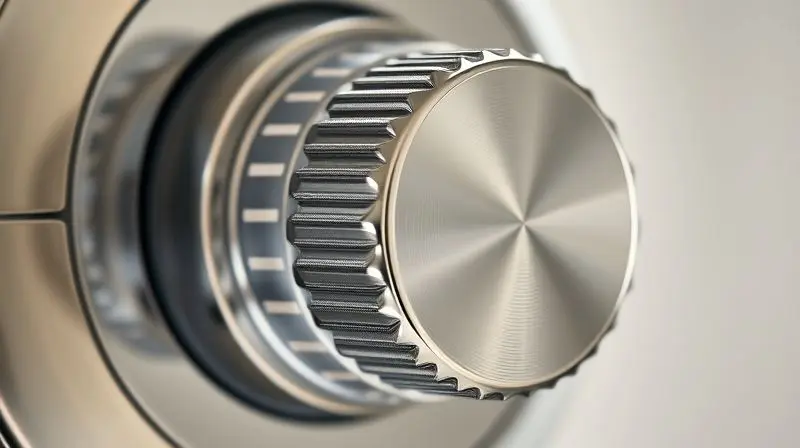 Close-up de um botão de controle de temperatura do chuveiro ajustado para a posição fria ou desligado.