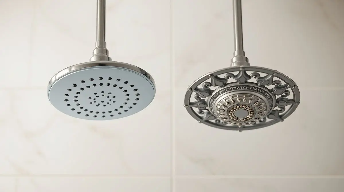 Comparação visual de um chuveiro elétrico moderno e uma ducha tradicional, destacando suas diferenças de design e funcionalidades.