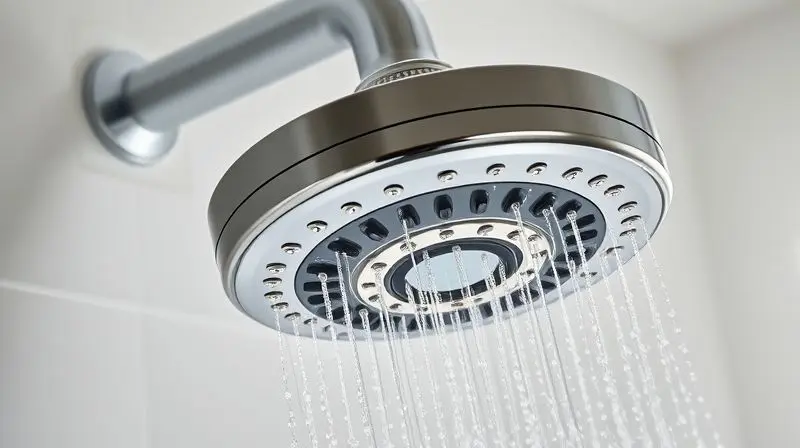 Chuveiro elétrico moderno em funcionamento, destacando seus componentes internos e design.