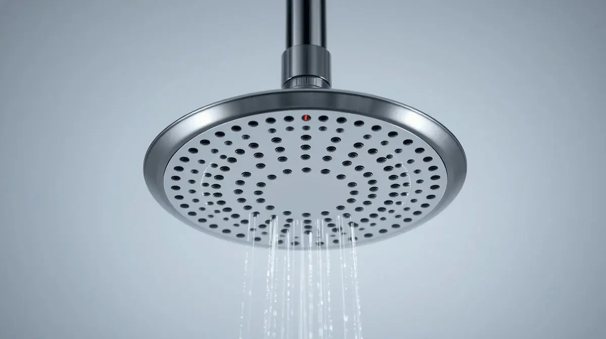 Chuveiro elétrico moderno e seguro em um banheiro limpo, destacando a importância da segurança e manutenção para evitar acidentes e choques.