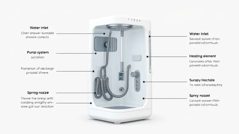 Diagrama simplificado mostrando o funcionamento interno de um chuveiro portátil sem marcas.