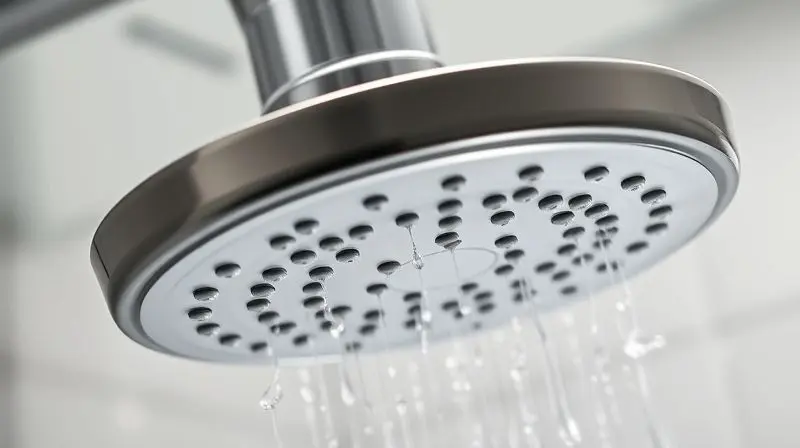 Ducha tradicional e elegante, com água caindo, evidenciando seu design clássico e funcionalidade.
