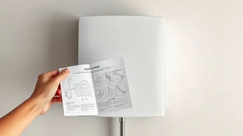 Pessoa com manual de instruções e caixa de chuveiro novo, focando na instalação segura.