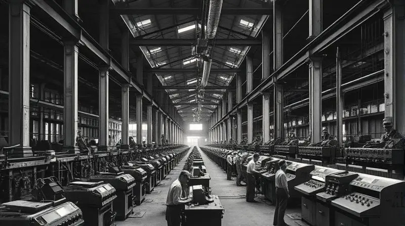 Imagem histórica de uma fábrica brasileira no início do século XX, simbolizando a evolução industrial da FAME.