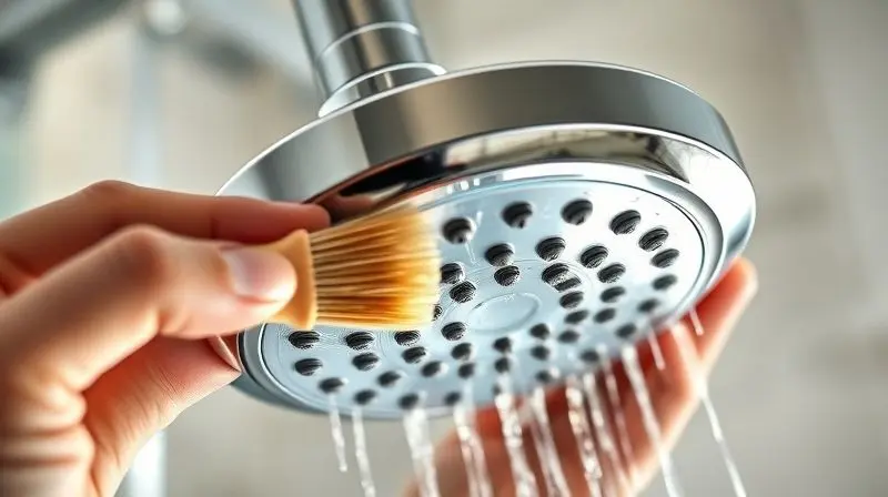 Pessoa fazendo a limpeza de um chuveiro para remover calcário e melhorar a pressão da água, uma solução sem custo.