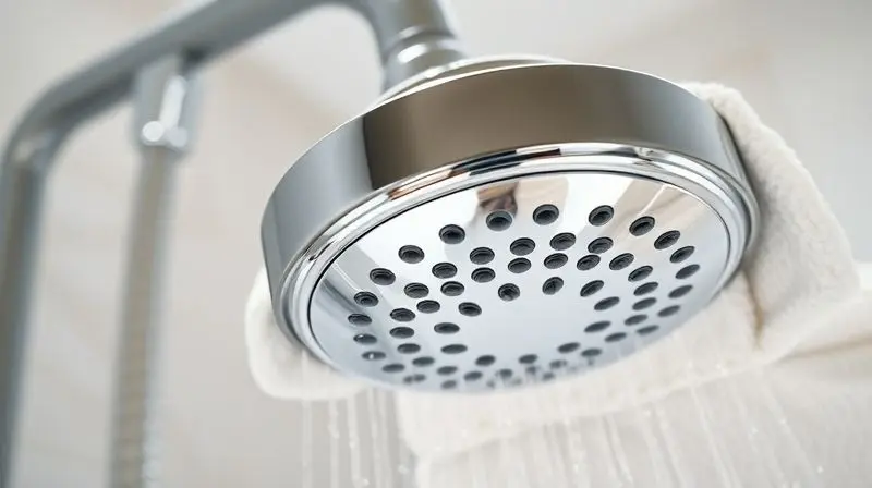 Ducha higiênica cromada brilhando ao ser limpa com um pano de microfibra, mostrando a importância da manutenção para durabilidade.