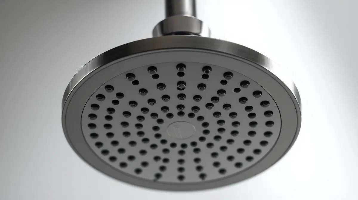 Chuveiro moderno e elegante com design minimalista em um ambiente de banheiro limpo, destacando o fluxo de água suave e a qualidade do produto.