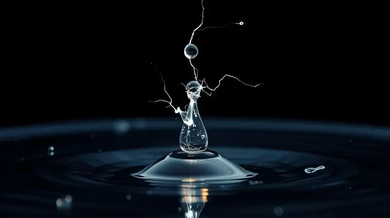 Gota de água e faísca elétrica, simbolizando o perigo de choque em chuveiros.