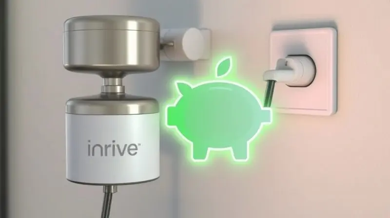 Imagem conceitual de um pressurizador de água e um ícone de cofre de porco, representando a eficiência energética e a economia na conta de luz.
