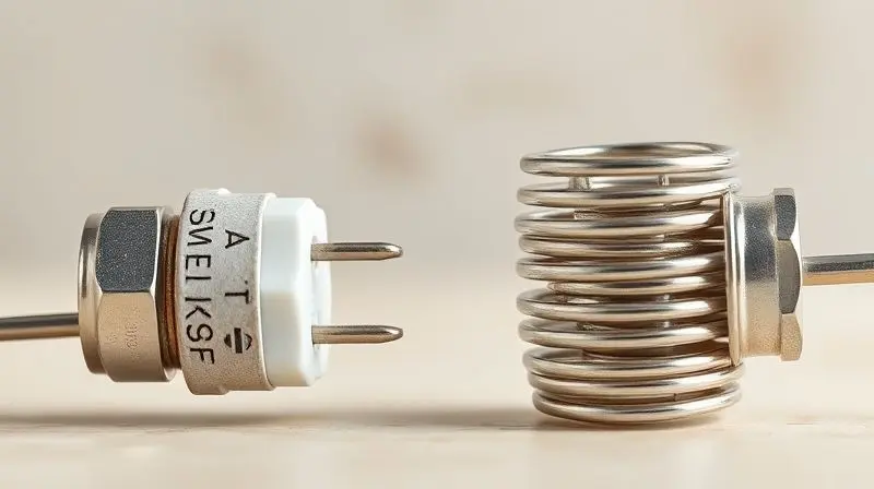Comparação visual detalhada entre resistência comum e resistência blindada de chuveiro.