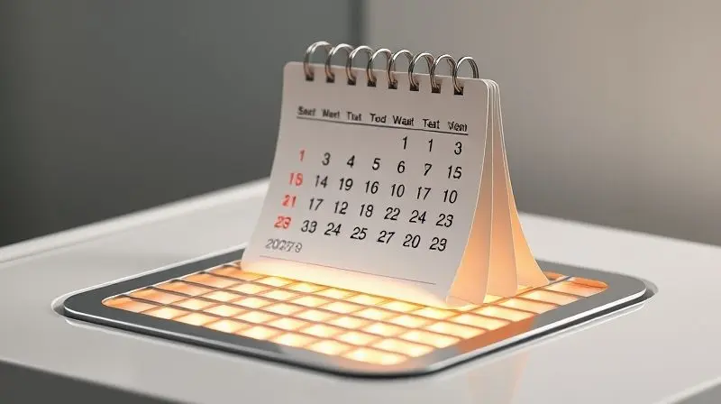Imagem conceitual representando a longa vida útil de uma resistência blindada, com um calendário simbolizando a passagem do tempo sobre o produto.