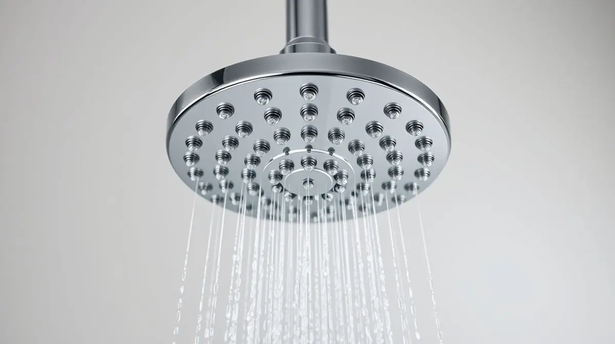 Chuveiro elétrico HydraMax 4T moderno com acabamento cromado em destaque, mostrando os detalhes do espalhador de água sob iluminação de estúdio.