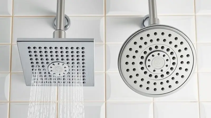 Comparativo entre dois modelos de duchas modernas em uma parede de azulejos, ilustrando a análise das melhores opções do mercado.