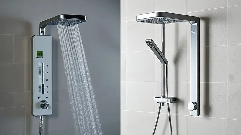 Comparativo visual entre um chuveiro elétrico à esquerda e um eletrônico à direita, mostrando as opções ideais para o frio.