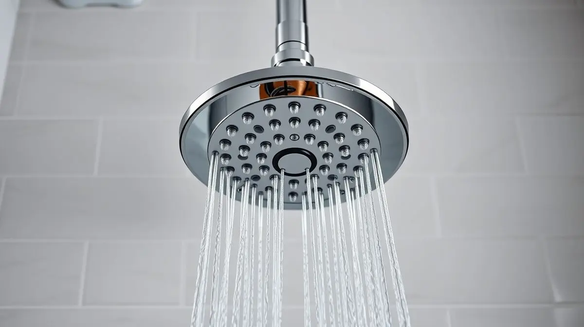 Chuveiro elétrico moderno branco e cromado visto de frente, destacando o design e os detalhes para um guia de instalação completo.