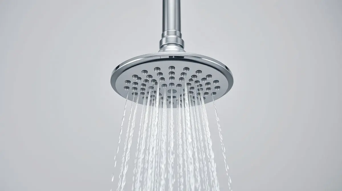 Chuveiro moderno com fluxo de água forte e perfeito, demonstrando o resultado de como tirar o ar da tubulação com sucesso.