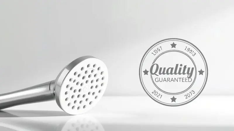 Imagem conceitual representando a confiabilidade da marca, com uma ducha de qualidade em destaque ao lado de um selo de garantia.