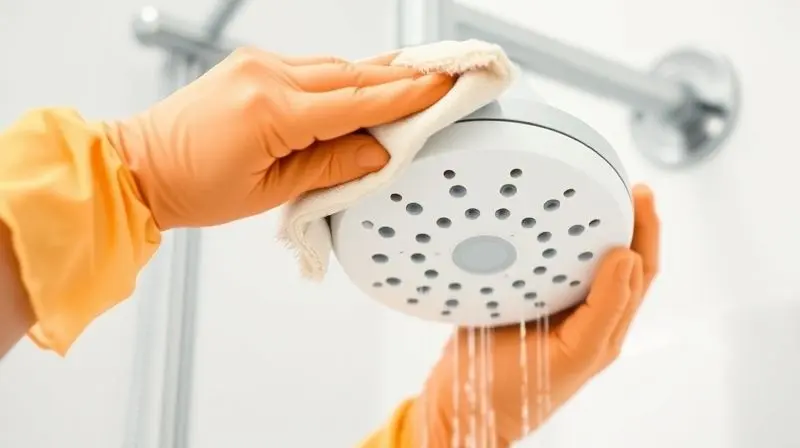 Pessoa realizando a limpeza e manutenção de um chuveiro elétrico para garantir sua durabilidade e bom funcionamento.