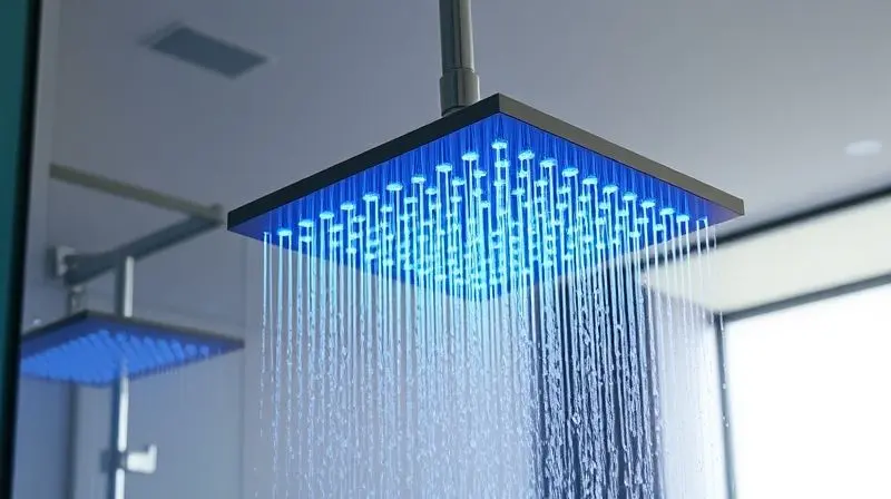 Chuveiro de design contemporâneo com espalhador grande e iluminação LED, representando as funcionalidades extras e a estética avançada dos chuveiros Zagonel.