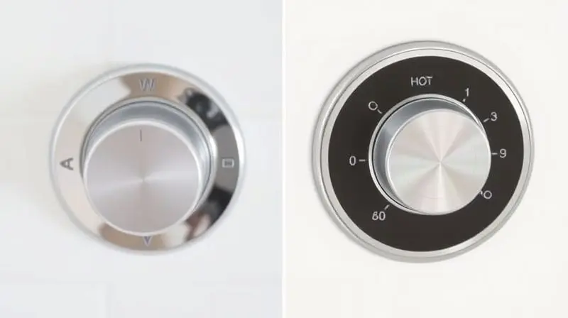 Comparativo visual entre o controle de temperatura de um chuveiro elétrico com 3 níveis e um chuveiro eletrônico com ajuste gradual e preciso.