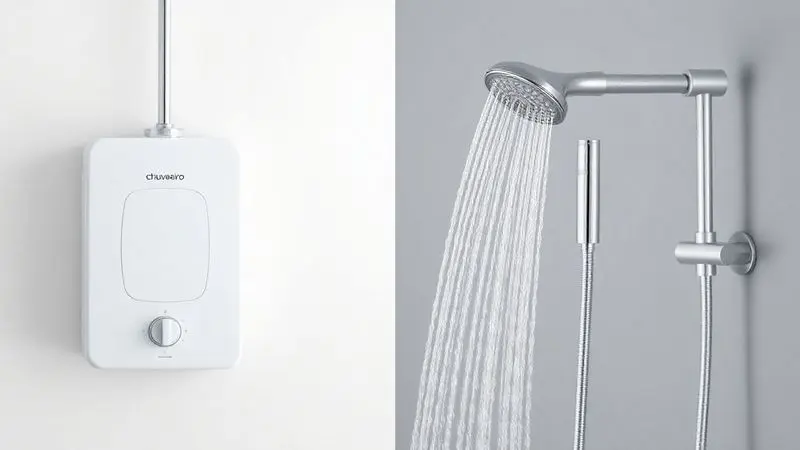 Comparativo visual mostrando a diferença entre um chuveiro elétrico tradicional fixo e uma ducha com mangueira e desviador.