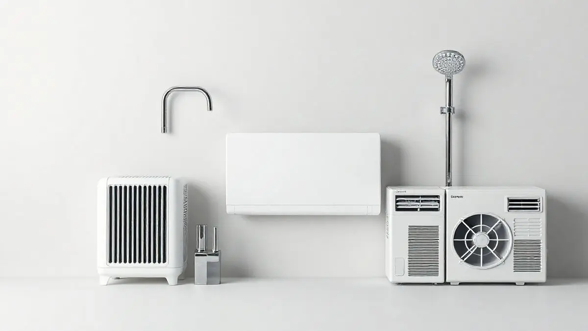 Composição de diversos produtos da marca Equation, como aquecedor, torneira e ar condicionado, para ilustrar a análise completa sobre a qualidade da marca.
