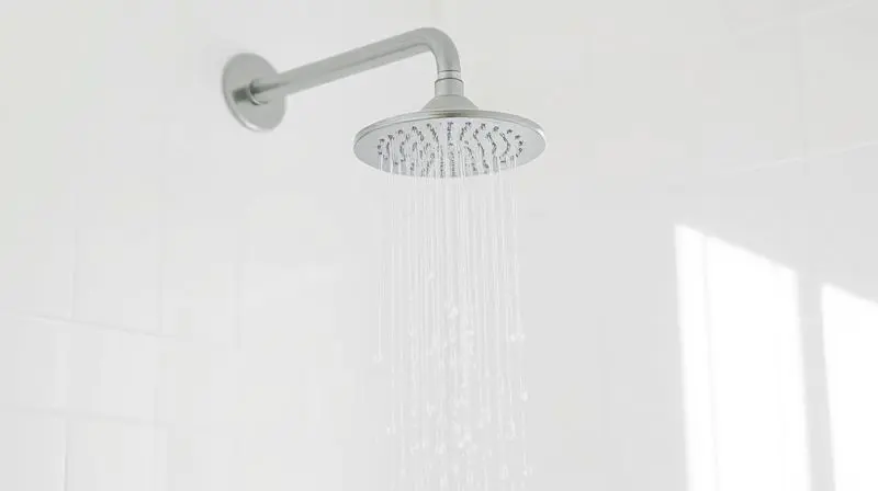 Chuveiro instalado em um banheiro moderno e limpo, simbolizando a confiança e a qualidade de uma marca boa no mercado.