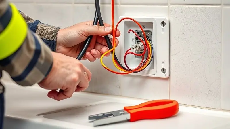 Eletricista profissional realizando a instalação elétrica de um chuveiro, ilustrando a importância de escolher a potência e a voltagem corretas.
