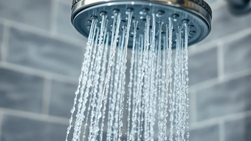 Imagem em close-up de um chuveiro com jatos de água fortes, simbolizando a importância da pressão da água para um bom banho.