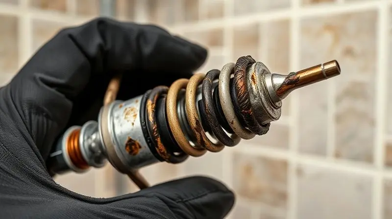 Técnico segurando uma resistência de chuveiro queimada e rompida, um sinal claro de que a peça precisa ser substituída para o chuveiro voltar a funcionar.