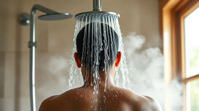 Pessoa desfrutando de um banho relaxante e com bastante volume de água, ilustrando as vantagens de um bom chuveiro.