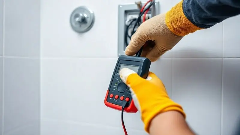 Pessoa realizando a verificação da fiação elétrica de um chuveiro com ferramentas adequadas para garantir a segurança.
