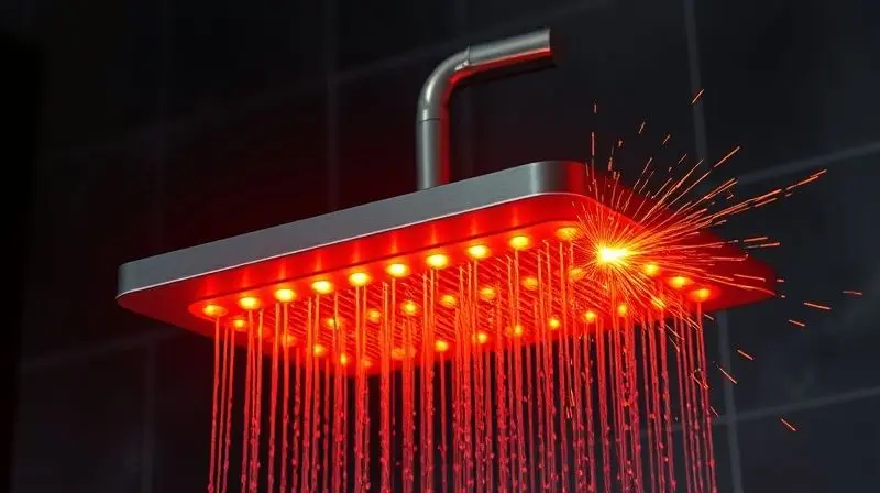 Ilustração conceitual de uma resistência de chuveiro superaquecendo devido à voltagem incorreta, mostrando a importância de verificar a compatibilidade elétrica.